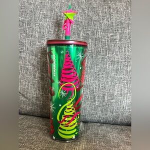 Starbucks  2023 Holiday Ribbons & Trees Star Straw Topper Tumbler. NWT